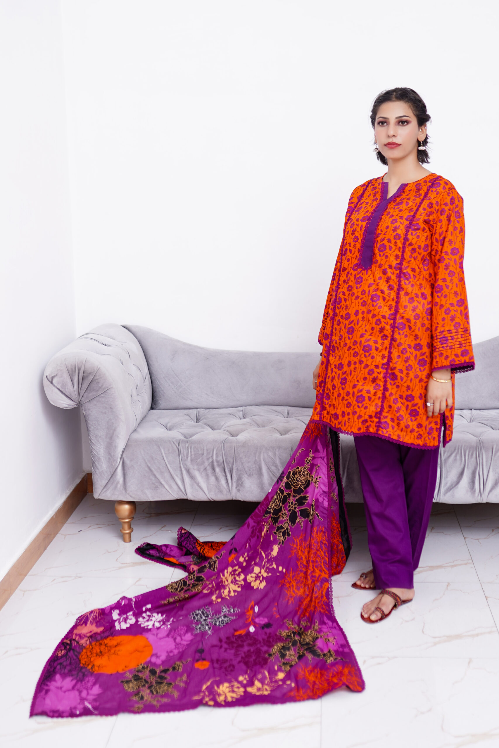 3 PIECE FLORAL PRINT SUIT WITH MATCHING LACE BEAUTIFUL