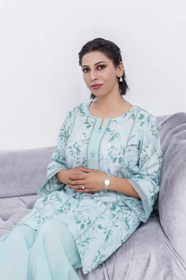 2 PIECE LAWN ROUND NECK LINE WITH PLACKET IN THE FRONT - Image 3
