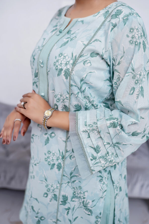 2 PIECE LAWN ROUND NECK LINE WITH PLACKET IN THE FRONT - Image 5