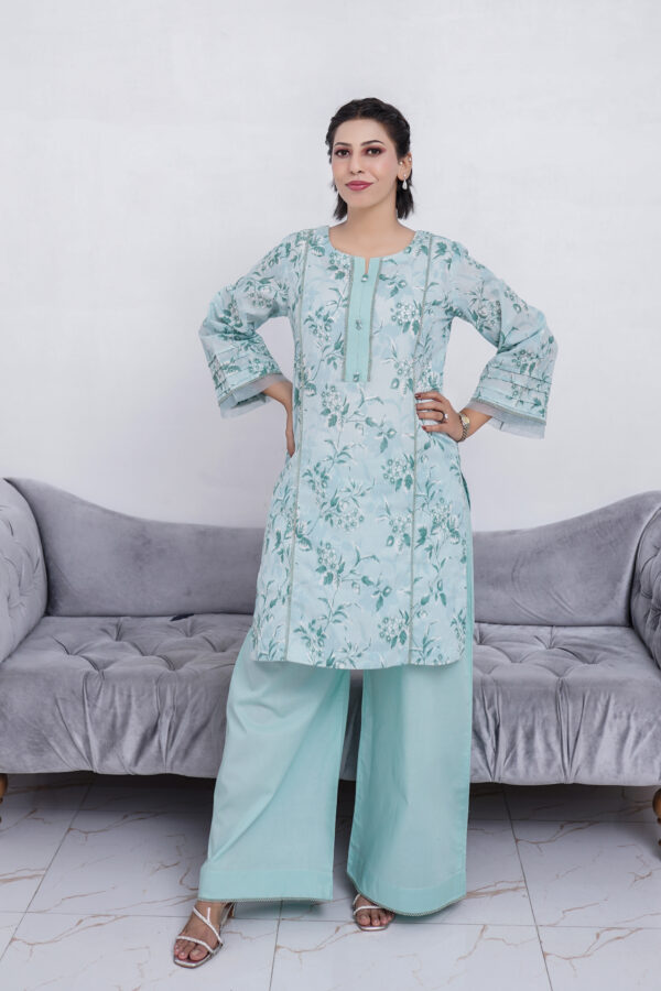 2 PIECE LAWN ROUND NECK LINE WITH PLACKET IN THE FRONT