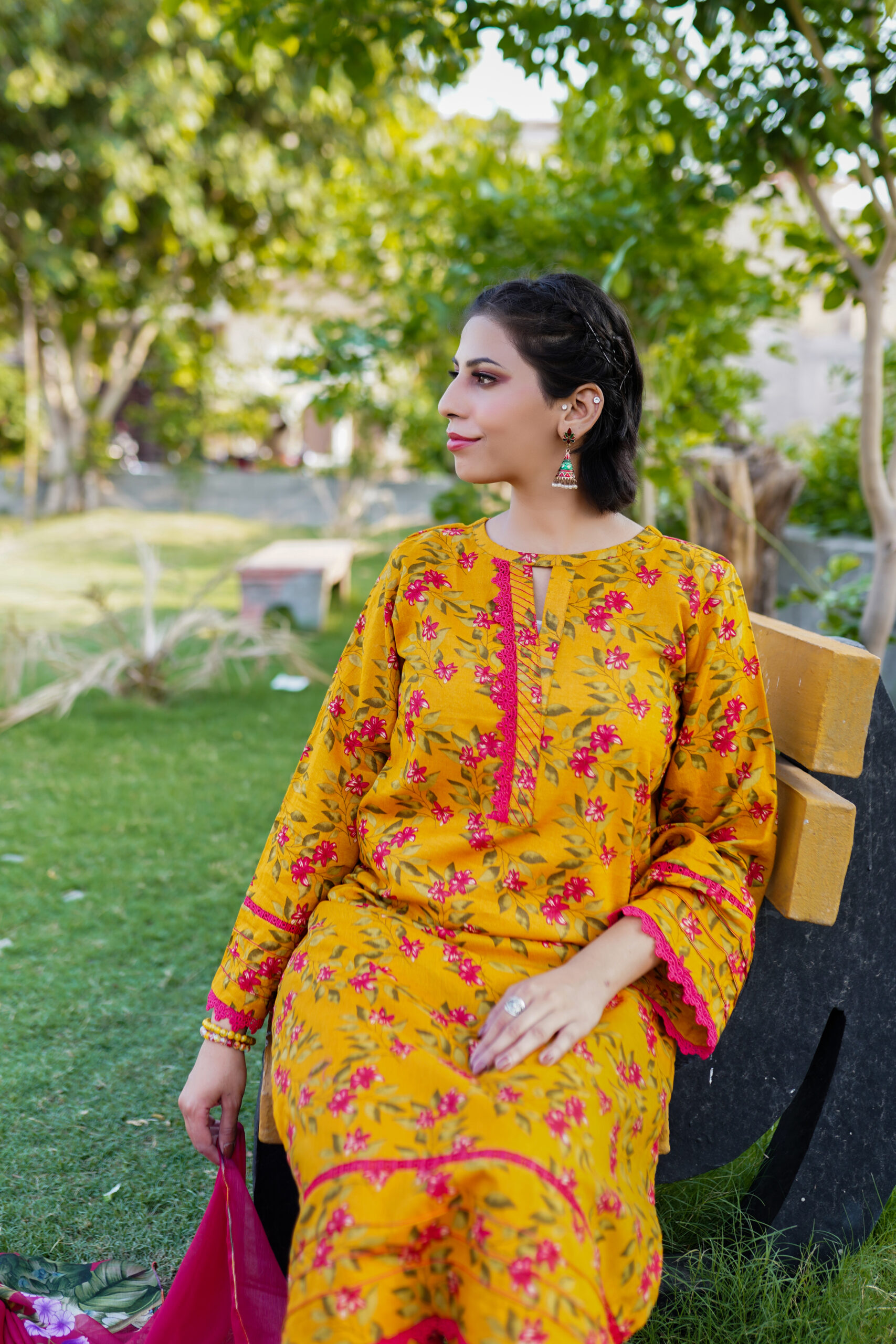 3 PIECE YELLOW BASE MUSTARD STUNNING FLORAL PRINT WITH