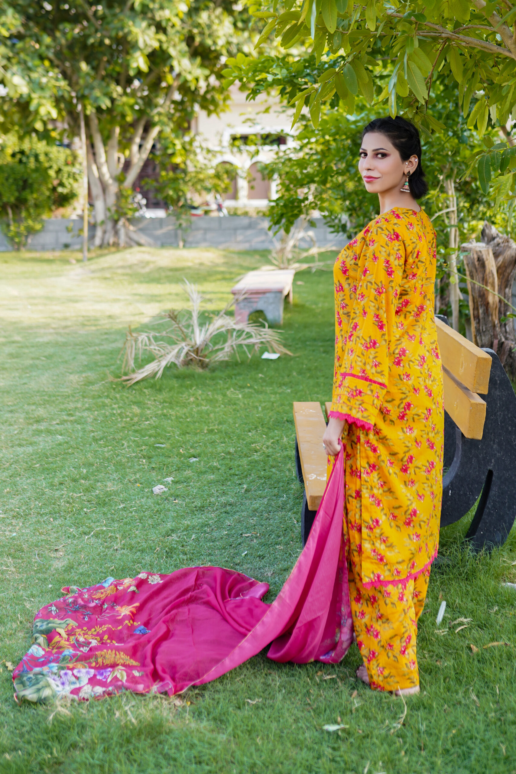 3 PIECE YELLOW BASE MUSTARD STUNNING FLORAL PRINT WITH