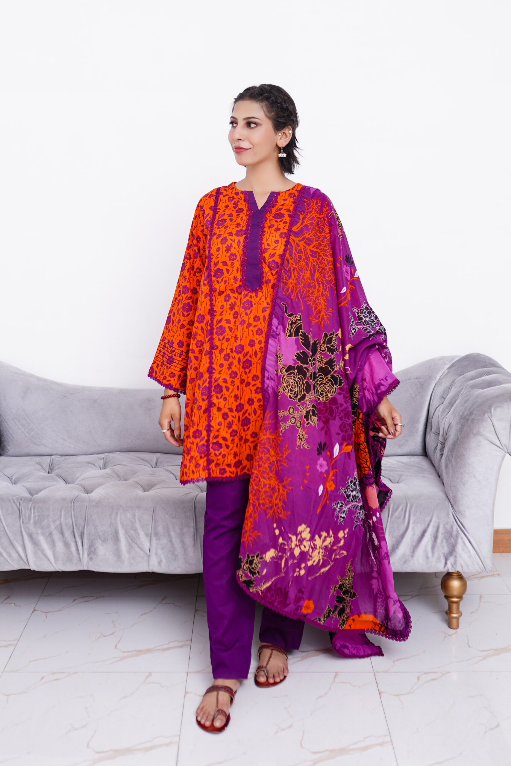 3 PIECE FLORAL PRINT SUIT WITH MATCHING LACE BEAUTIFUL